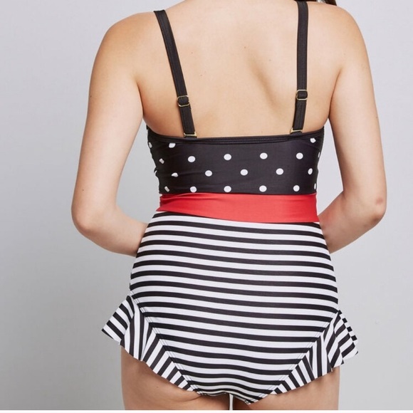 NEW Modcloth Polka Dot Stripe One Piece Sw… - Picture 2 of 3
